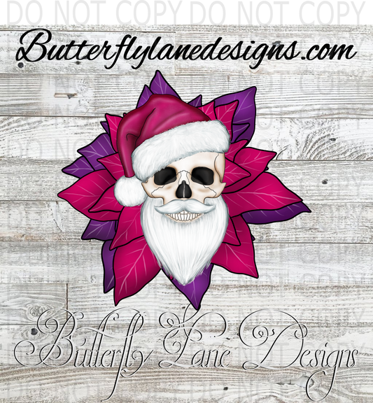 Creepy Poinsettia Santa Skull :: Clear Decal :: VC Decal