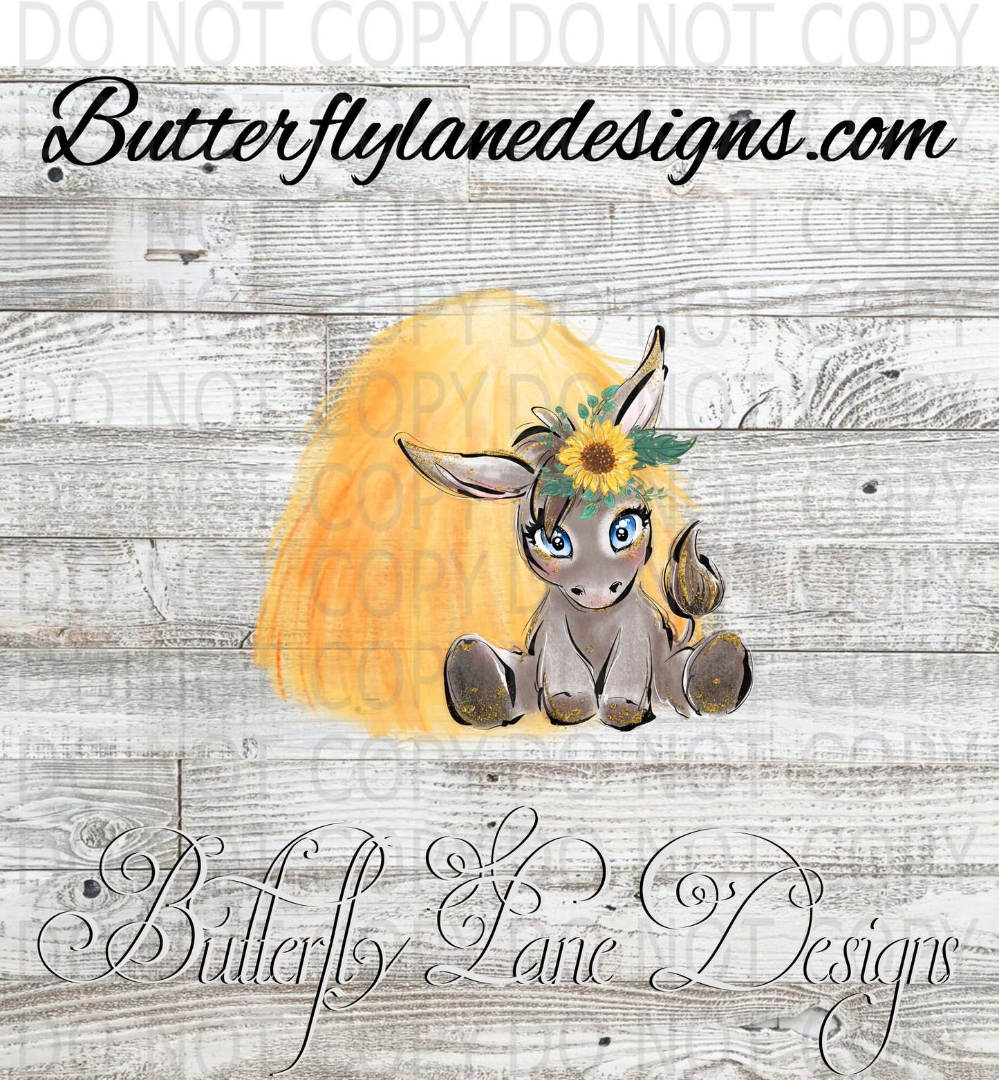 Cute baby donkey with hay 01 :: Clear Decal :: VC Decal