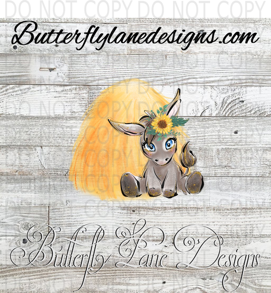 Cute baby donkey with hay 01 :: Clear Decal :: VC Decal