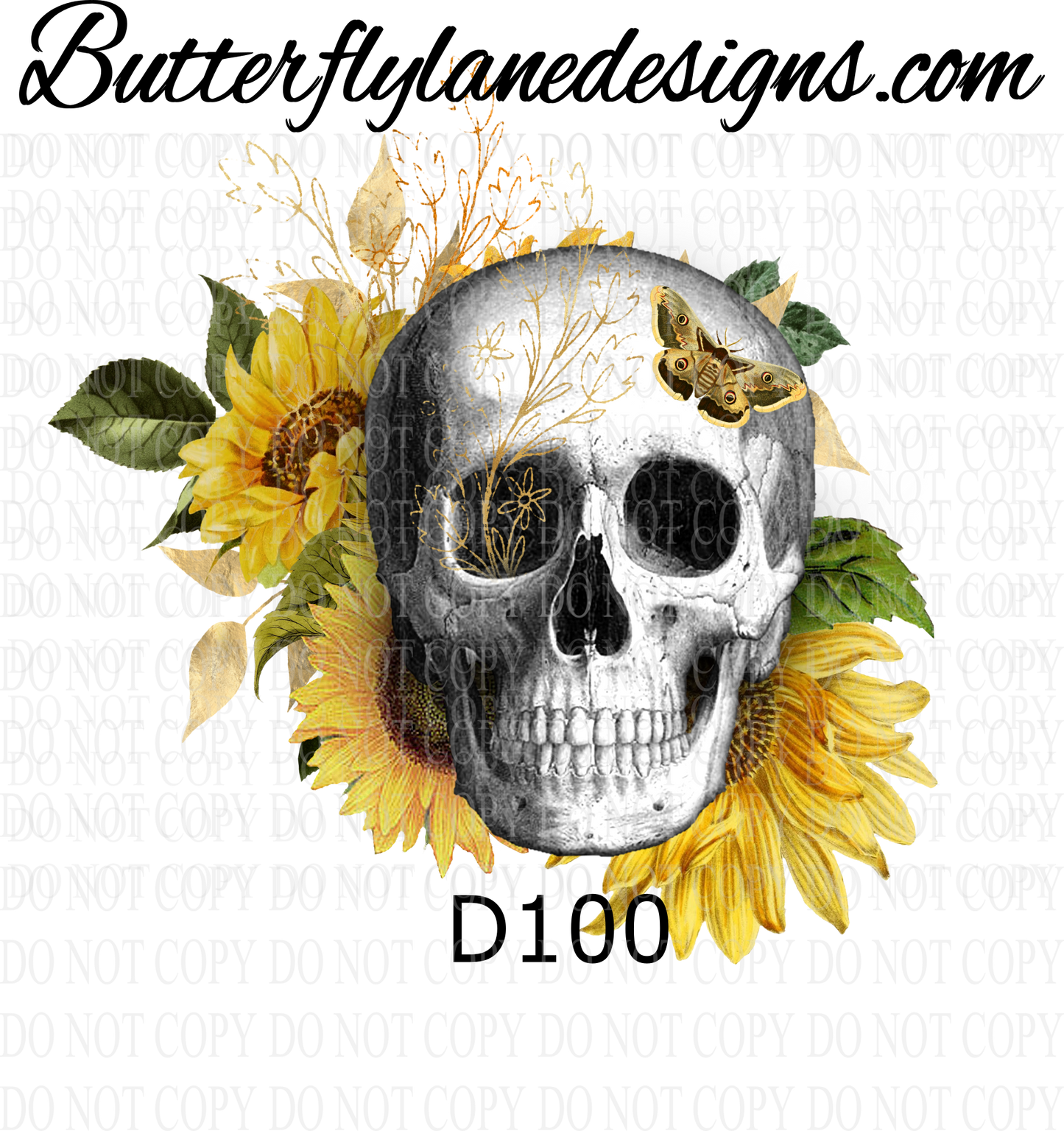 D100 Sunflower skull :: Clear Decal :: VC Decal