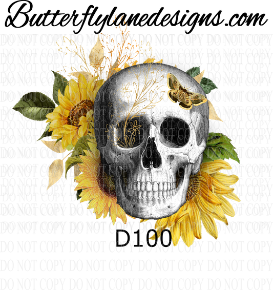 D100 Sunflower skull :: Clear Decal :: VC Decal