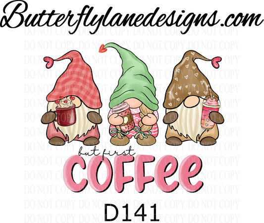 D141 But first coffee-gnomes :: Clear Decal :: VC Decal