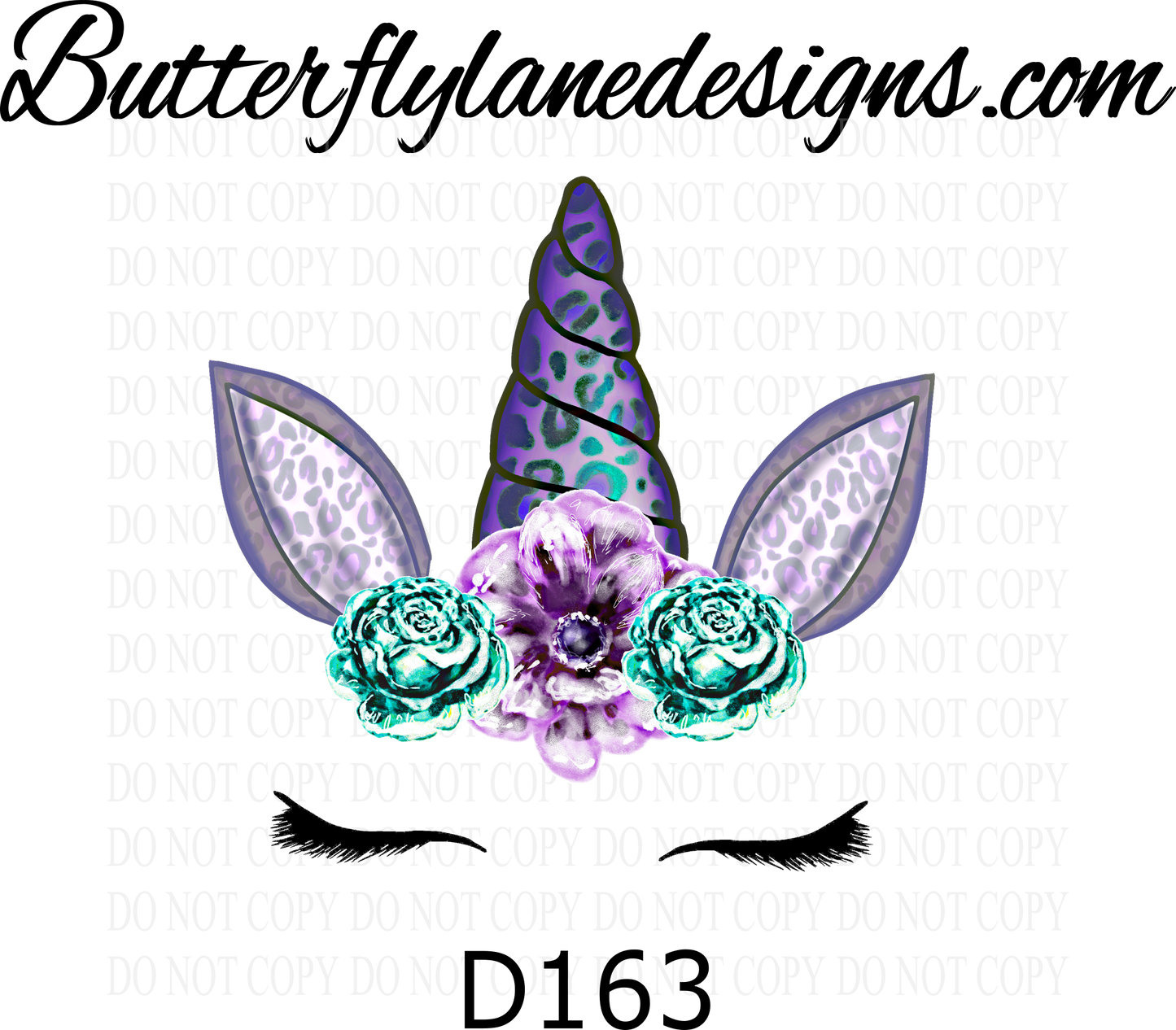 D163 Unicorn Face-Purple-teal :: Clear Decal :: VC Decal
