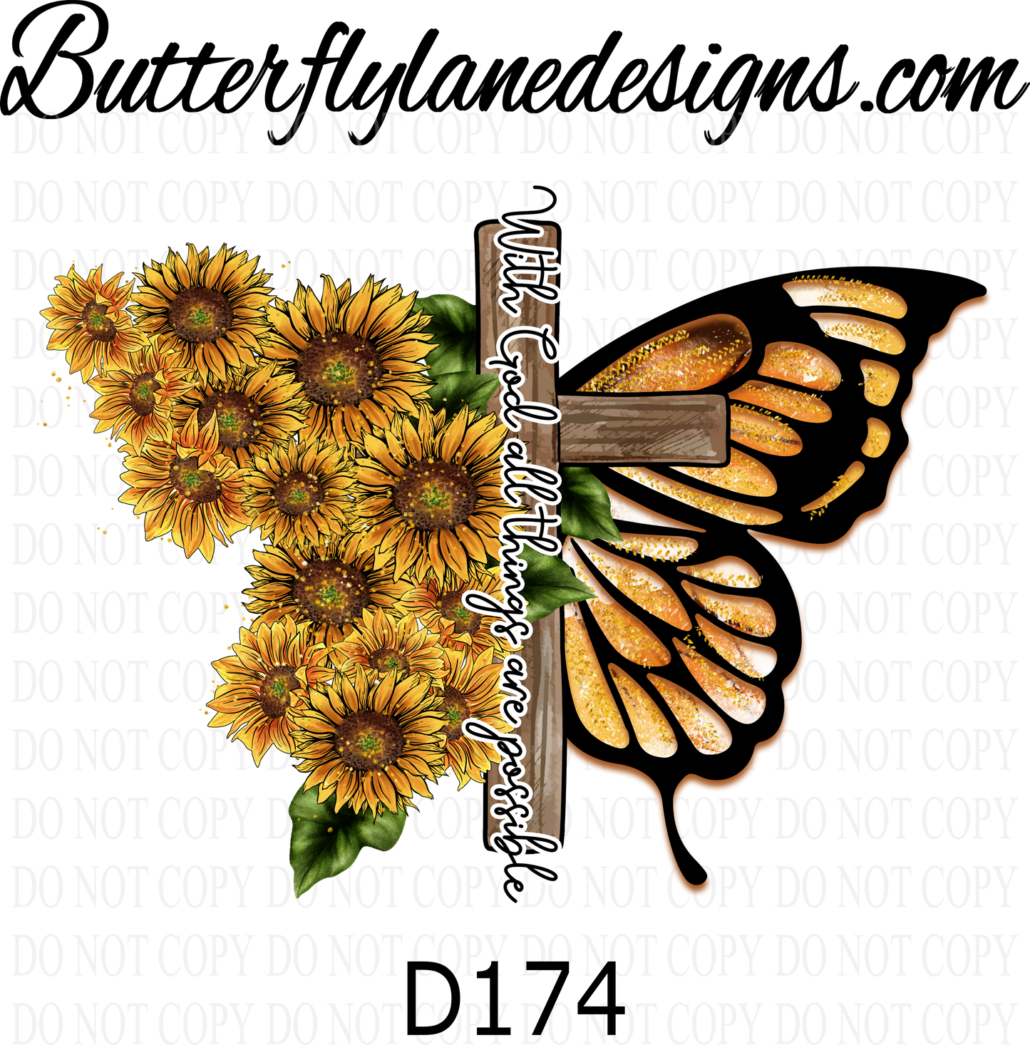 D174 With God all things are possible-sunflower butterfly :: Clear Decal :: VC Decal