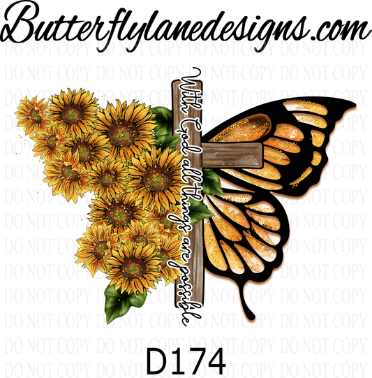 D174 With God all things are possible-sunflower butterfly :: Clear Decal :: VC Decal