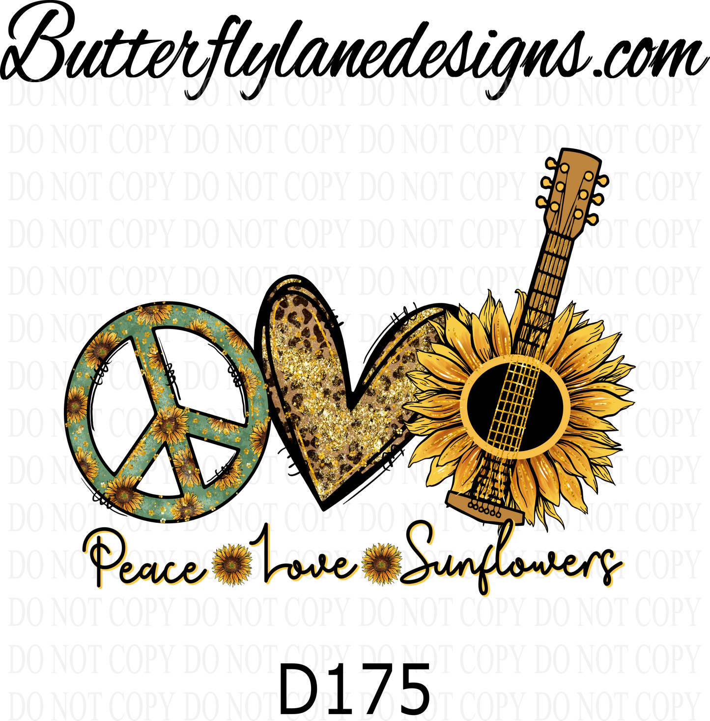 D175 Peace Love Sunflowers :: Clear Decal :: VC Decal