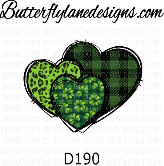 D190 St Patrick's Green Heart Trio-Plaid-leopard print :: Clear Decal :: VC Decal