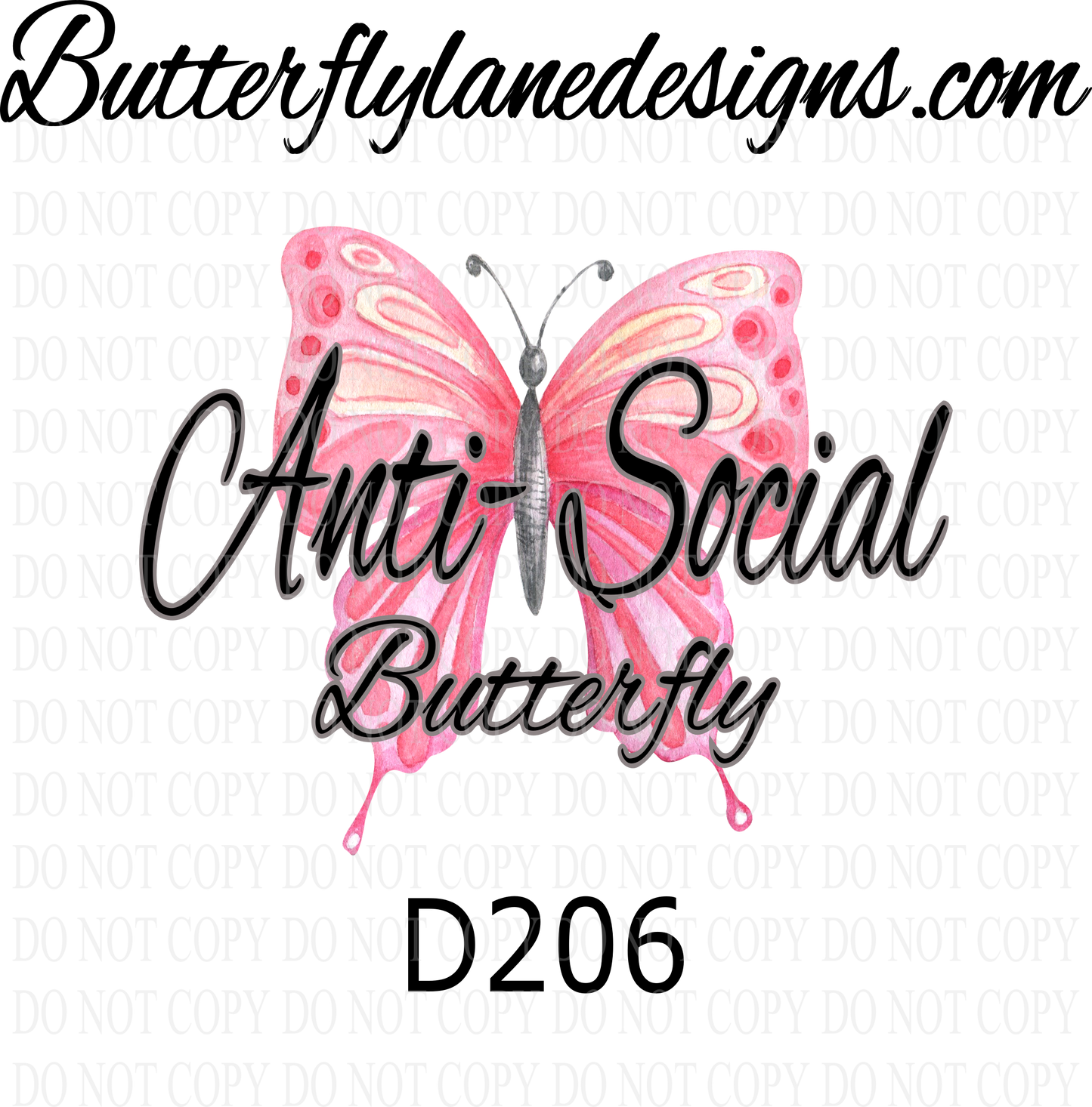 D206 Anti-Social Butterfly-BLD :: Clear Decal :: VC Decal