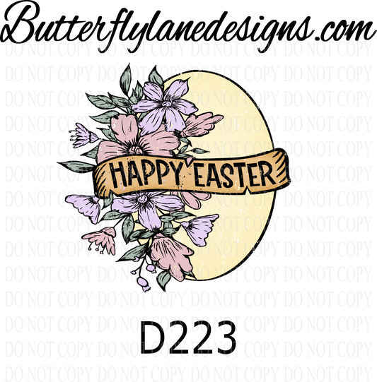 D223 -Happy Easter egg-Spring florals :: Clear Decal :: VC Decal