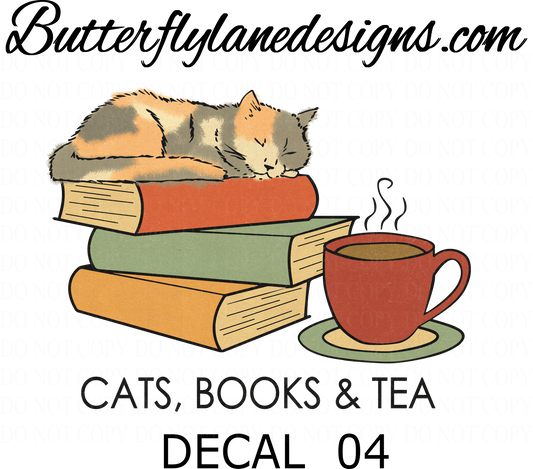 D4- Cats books and tea :: Clear Decal :: VC Decal