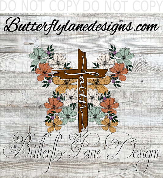 Faith-Cross flower butterfly :: Clear Decal :: VC Decal