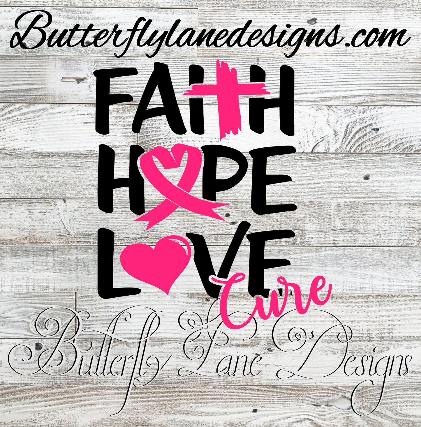 Faith Hope Love Cure Breast Cancer  :: Clear Decal :: VC Decal