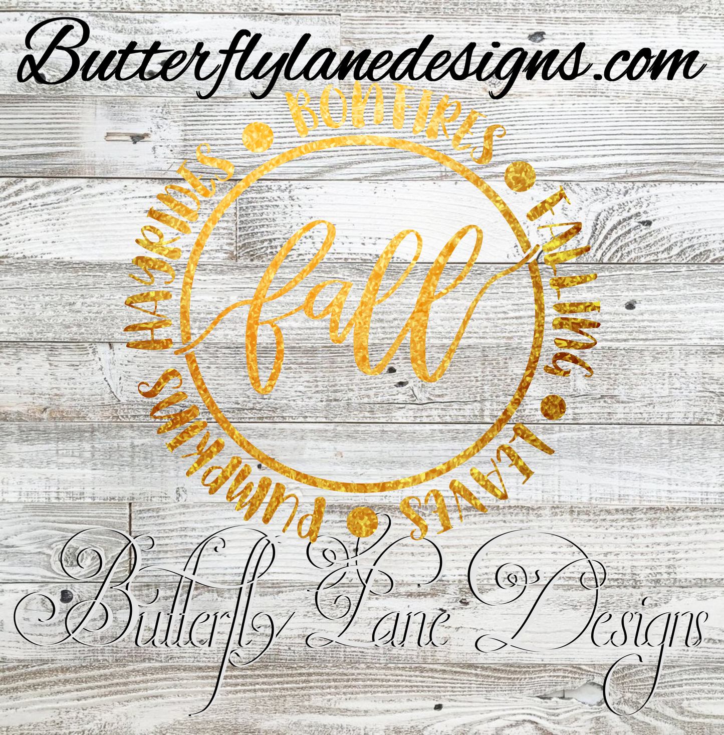 Fall-Bonfires-leaves-hayrides-Med Gold Foil  :: Clear Decal :: VC Decal