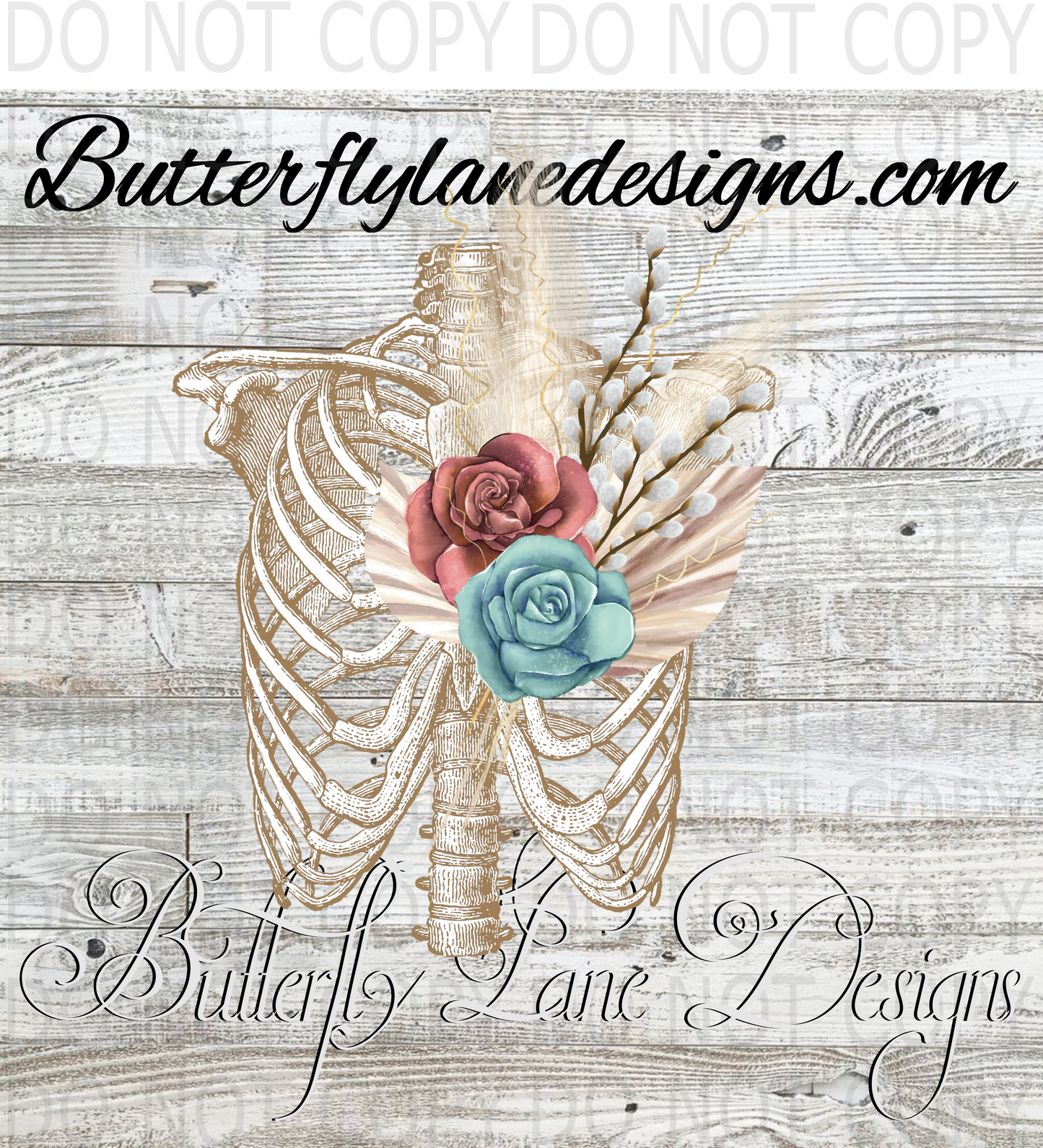 Fall upper torso skelly with orange and turquoise roses :: Clear Decal :: VC Decal