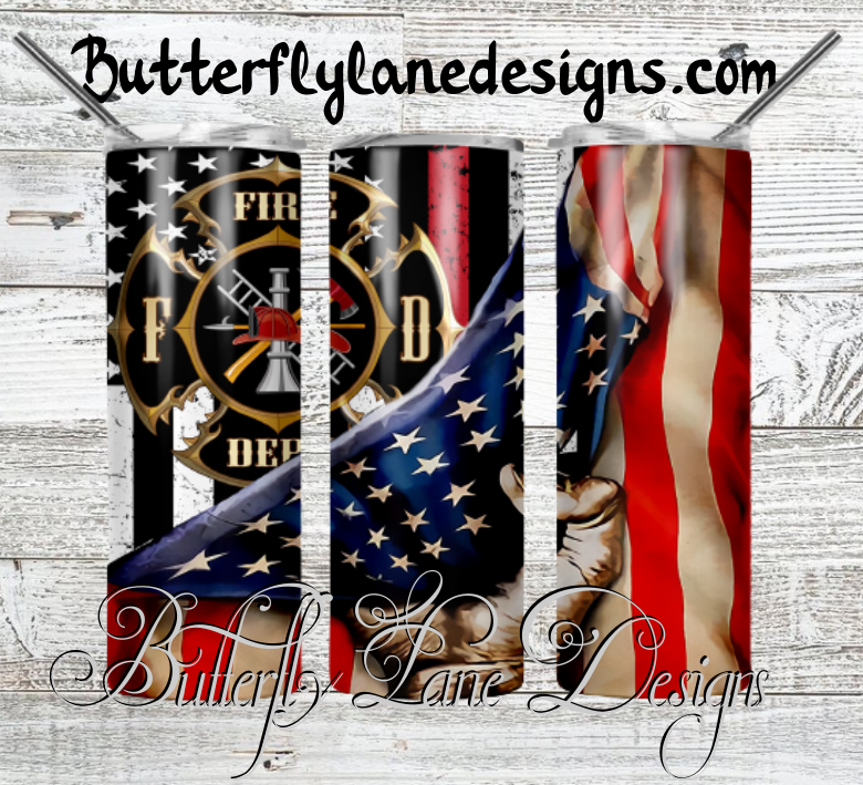 Fire fighter-American Flag -:: White Cast Tumbler wrap