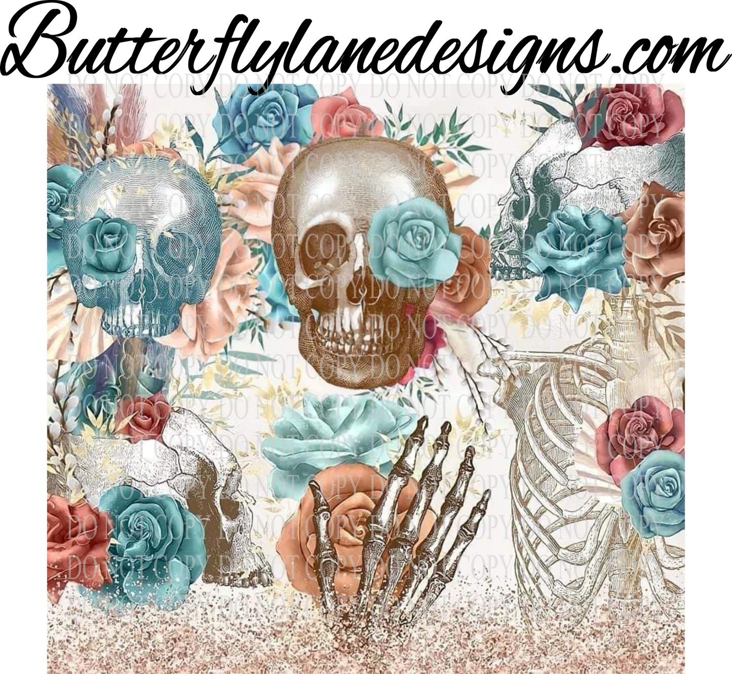 Floral Skulls-Cooper-teal :: Tumbler wrap