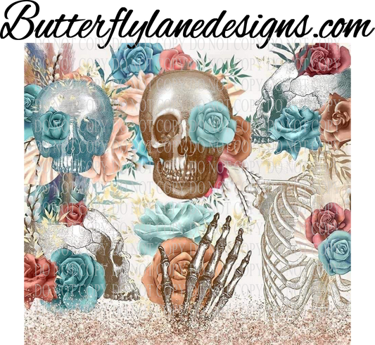 Floral Skulls-Cooper-teal :: Tumbler wrap