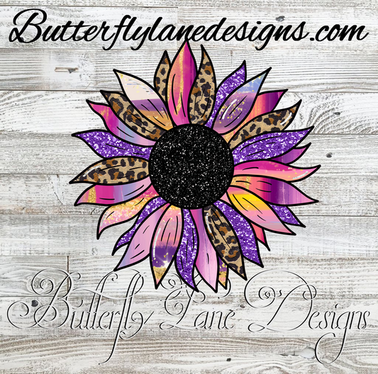 Glitter-leopard colorful sunflower :: Clear Cast Decal