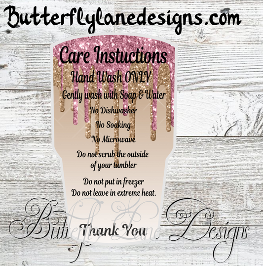 Gold & Pink Glitter Tumbler Care Cards, Care Instructions PRINT AND CUT_PNG File