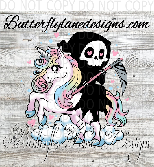 Grim on a Unicorn-spooky :: Clear Decal :: VC Decal