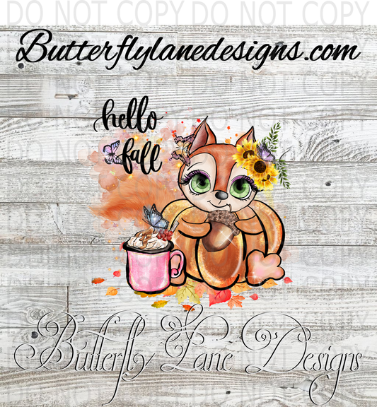 Hello Fall Squirrel :: Clear Decal :: VC Decal