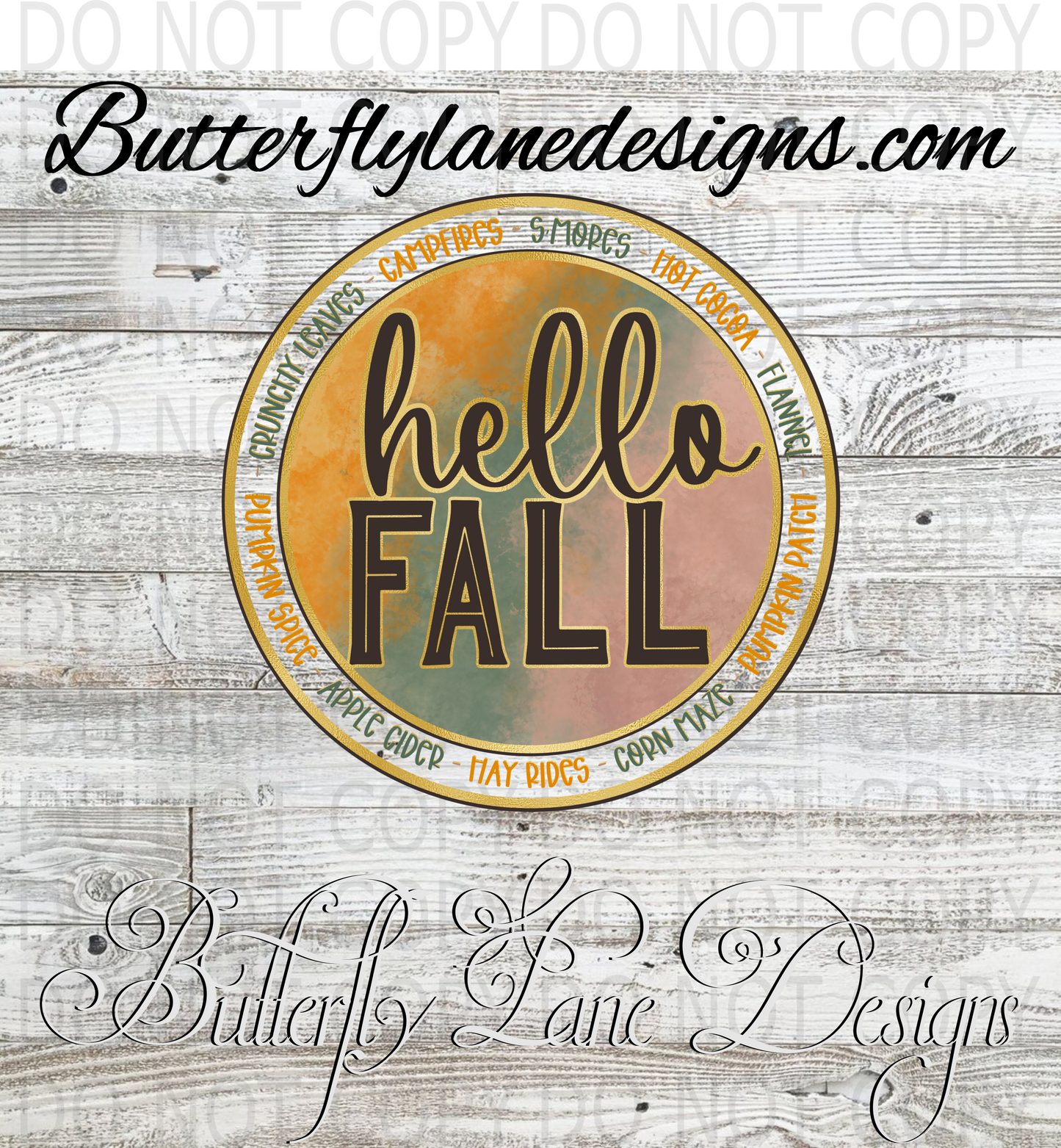 Hello fall-campfires, flannels, smores, hayrides-circle :: Clear Decal :: VC Decal