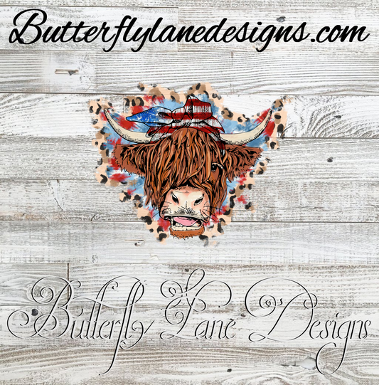 Highland cow- 4th of July- America :: Clear Decal :: VC Decal