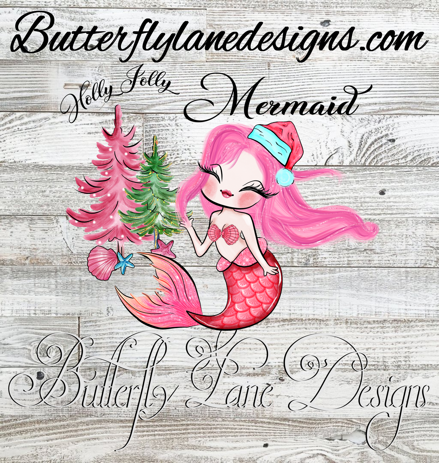 Holly Jolly Mermaid-pink  :: Clear Decal :: VC Decal