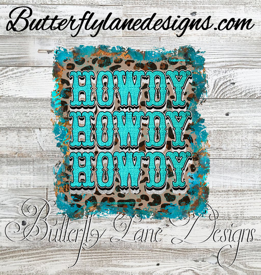 Howdy-teal-leopard print :: Clear Decal / VC Decal
