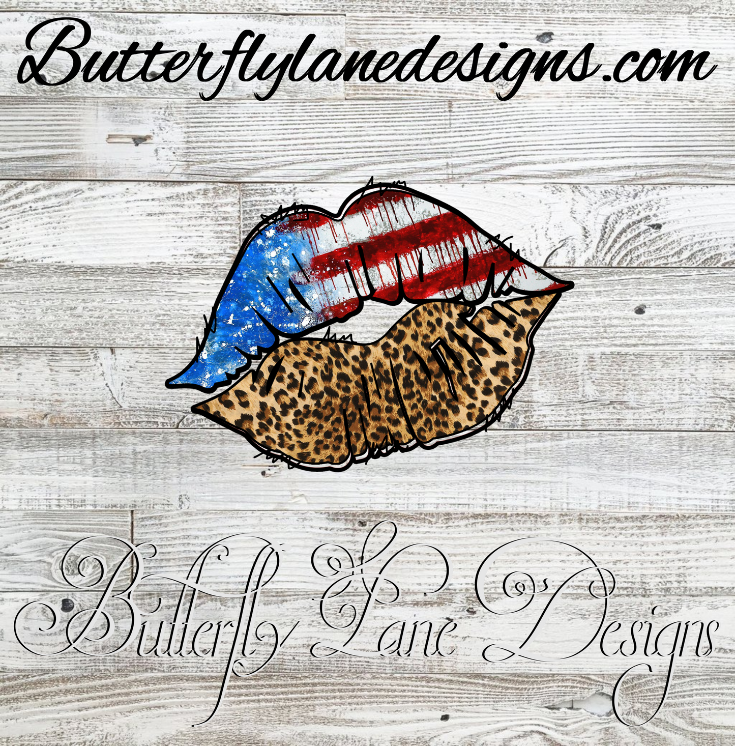 Patriotic Lips-Flag-leopard print :: Clear Decal :: VC Decal