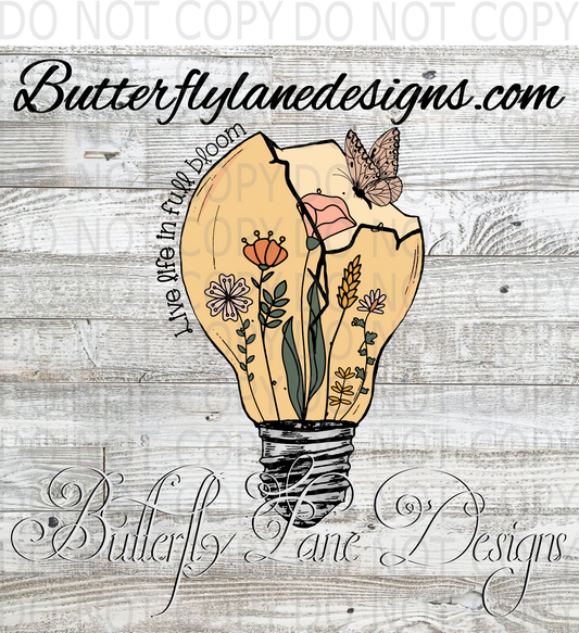 Live life in full bloom-vintage-lightbulb Clear Decal :: VC Decal