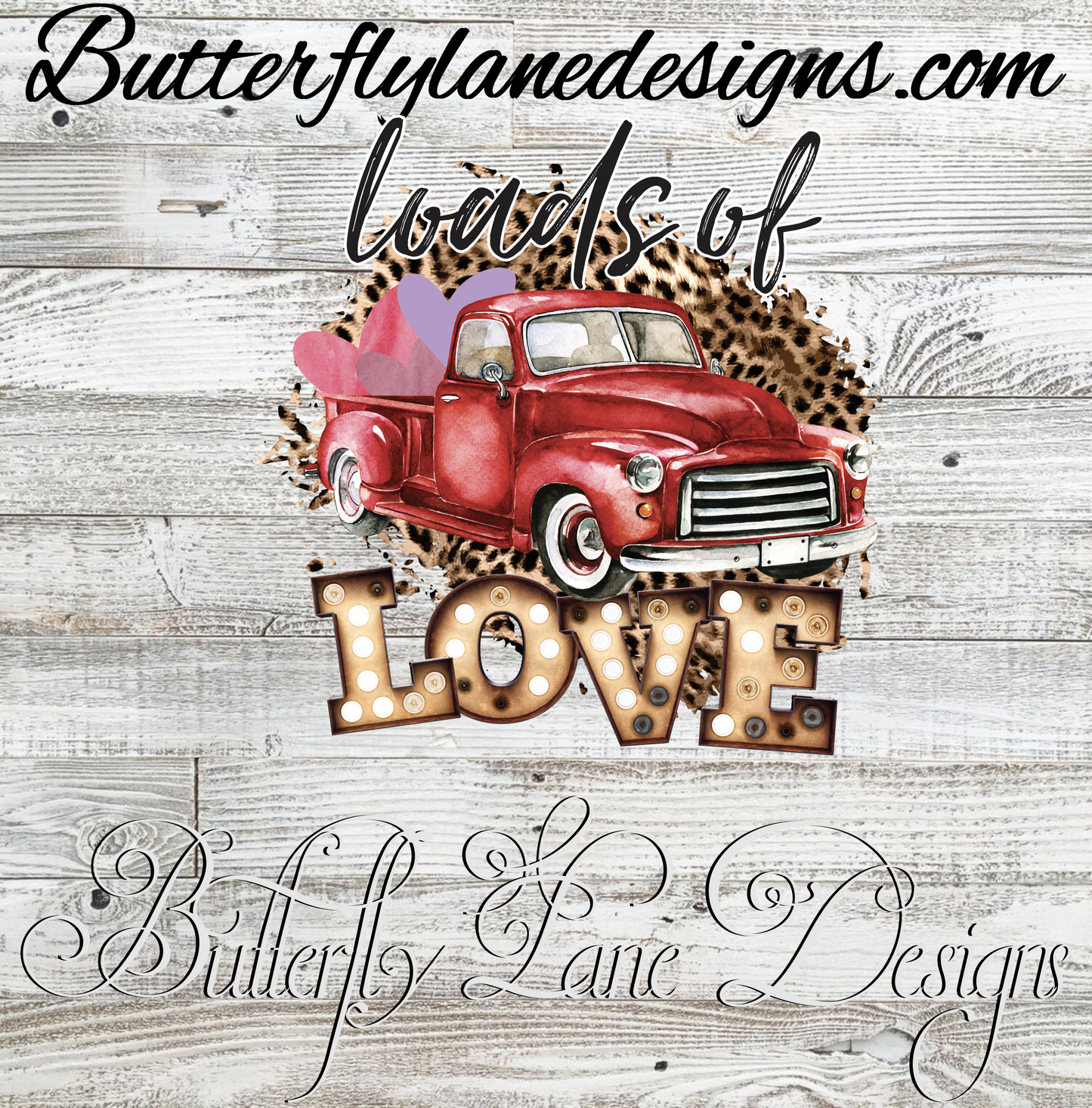 Loads of love-red truck-leopard print  :: Clear Cast Decal