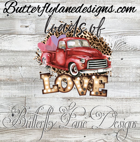 Loads of love-red truck-leopard print  :: Clear Cast Decal