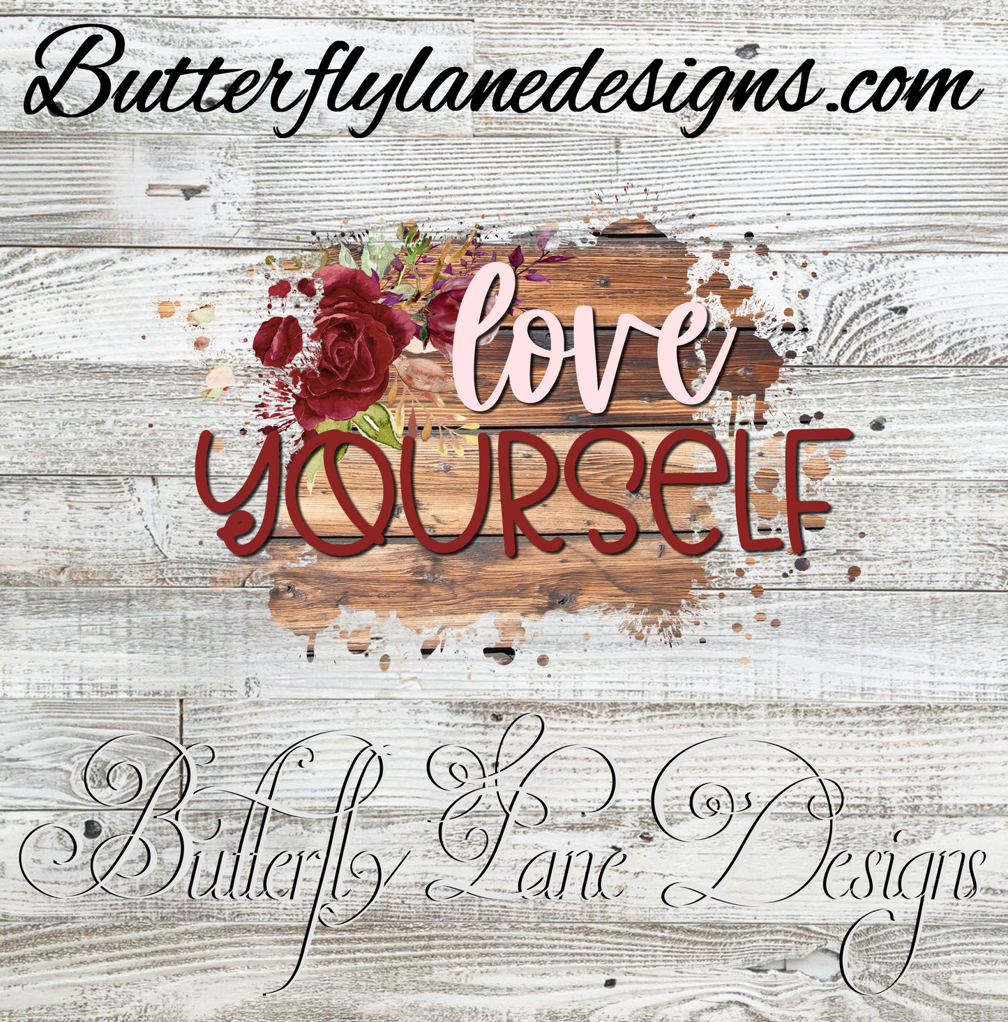 Love Yourself- Red rose with brown planks :: Clear Cast Decal