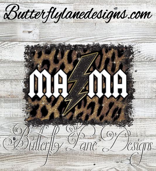 Mama-Square-Lightening bolt leopard print :: Clear Decal or VCD