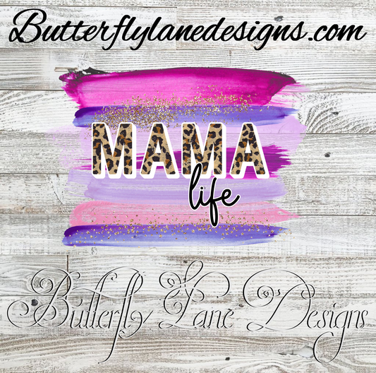 Mama Life-Pink purple brush strokes with leopard print :: Clear Cast Decal