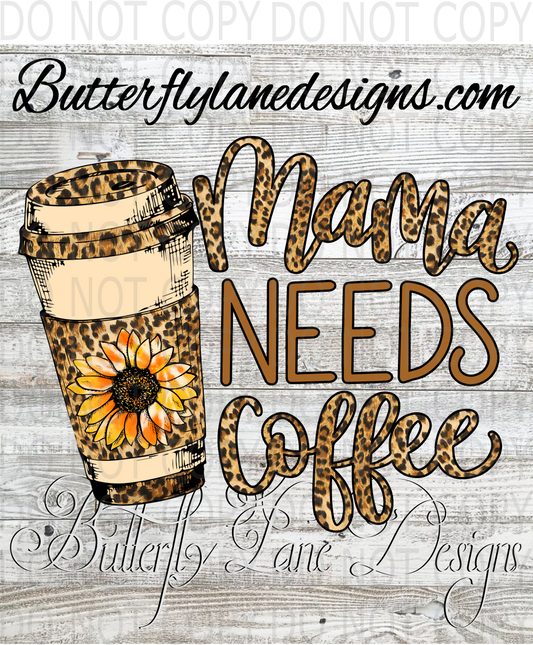 Mama Needs Coffee-sunflowers & Leopard print :: Clear Decal :: VC Decal