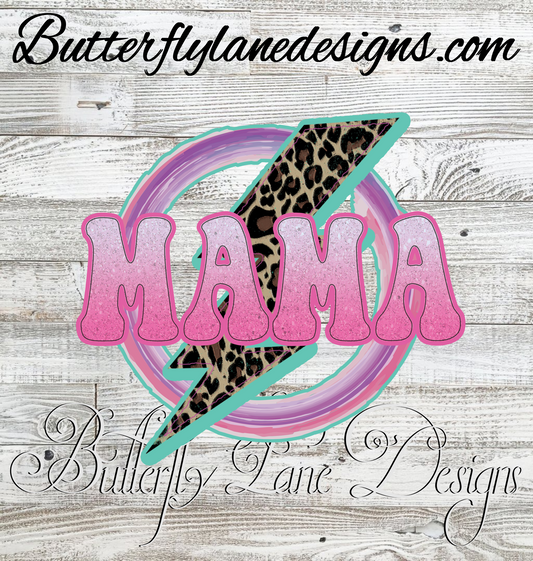 Mama Teal leopard print lighting bolt :: Clear Decal / VC Decal