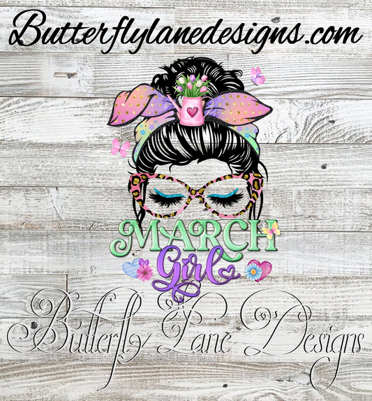 March Girl- Messy Bun :: Clear Cast Decal