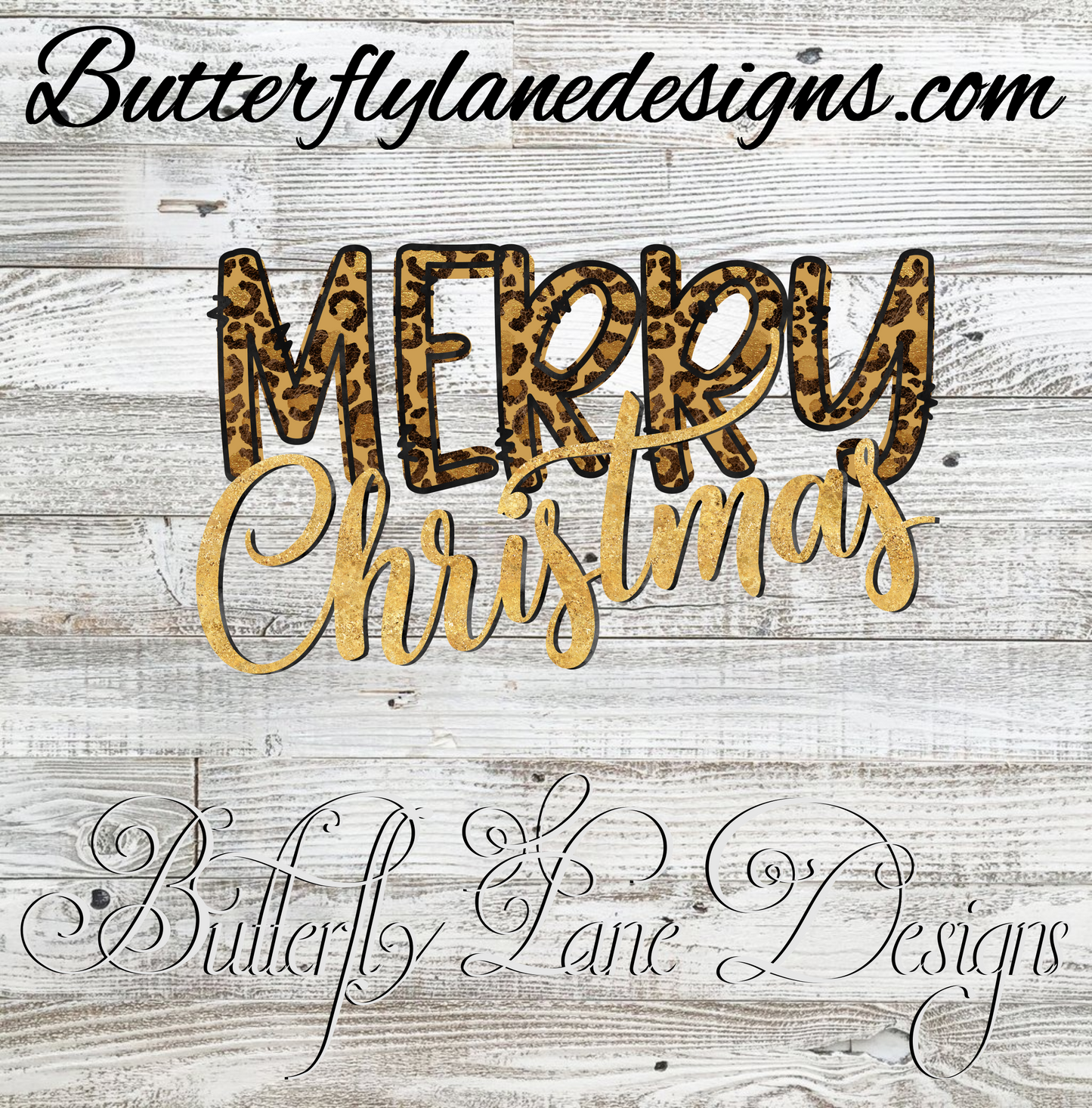 Merry Christmas-Leopard and gold  :: Clear Cast Decal