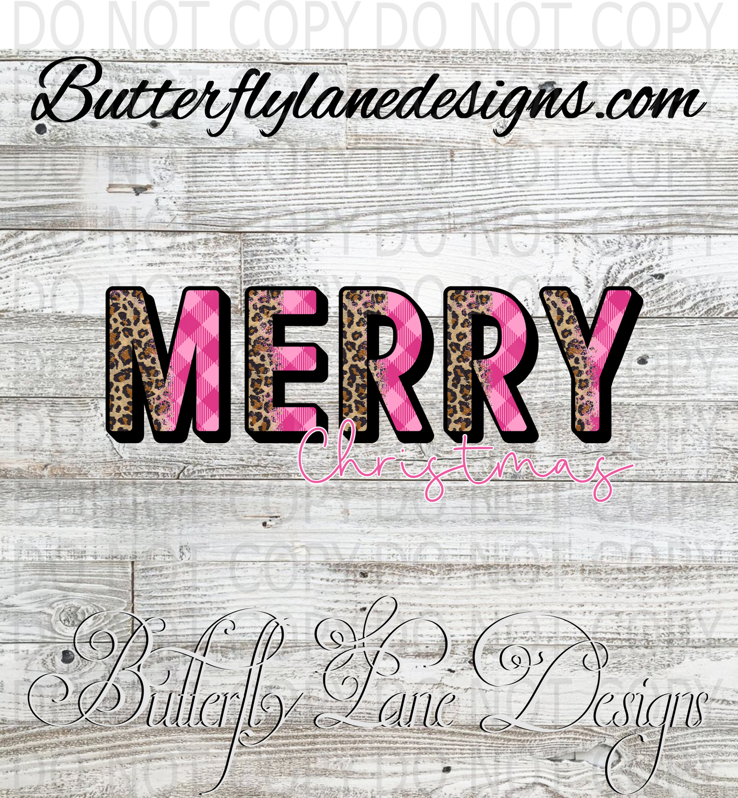 Merry Christmas Pink plaid-leopard :: Clear Decal :: VC Decal