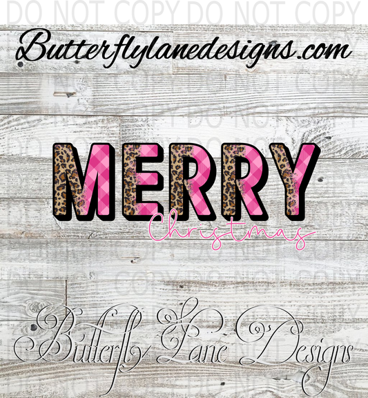 Merry Christmas Pink plaid-leopard :: Clear Decal :: VC Decal