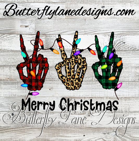 Merry Christmas Skelly Hands  peace signs ::  Clear Decal :: VC Decal