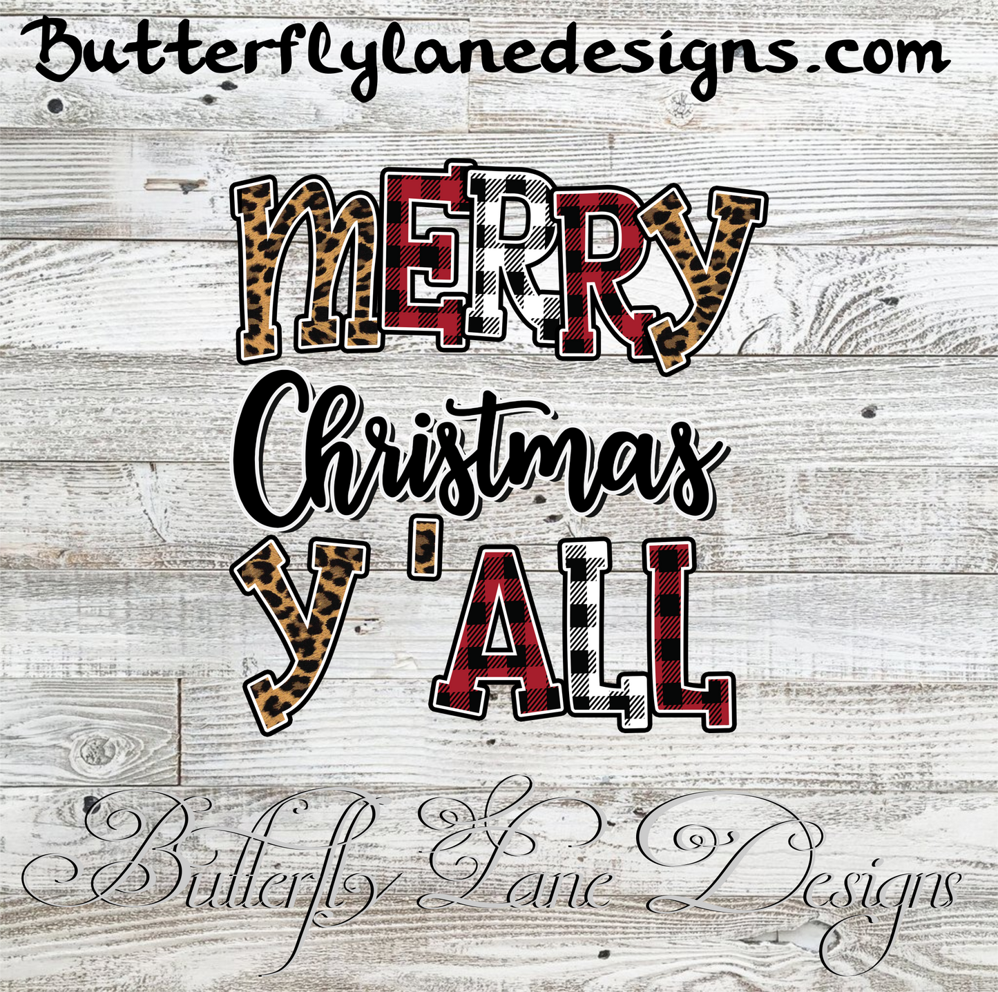 Merry Christmas Y'all- Leopard print & Plaid Text :: Clear Cast Decal