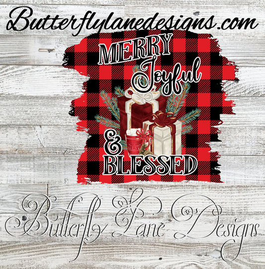 Merry Joyful & Blessed-red plaid  :: Clear Cast Decal
