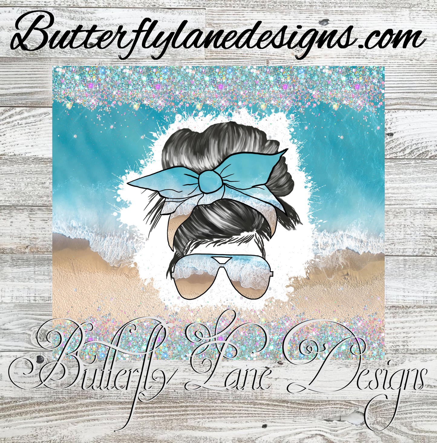Messy Bun-Beach & Glitter :: White Cast Tumbler wrap