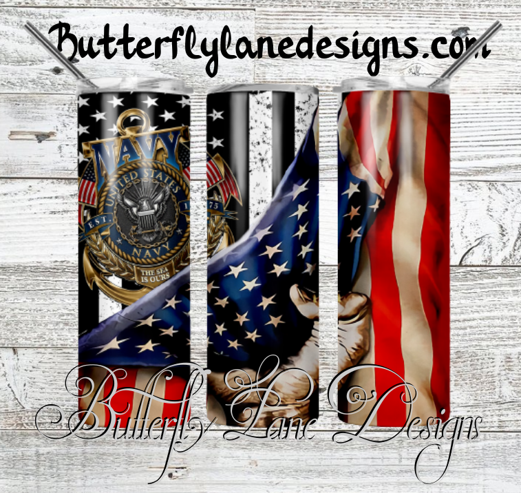 Navy.1- American Flag-:: White Cast Tumbler wrap