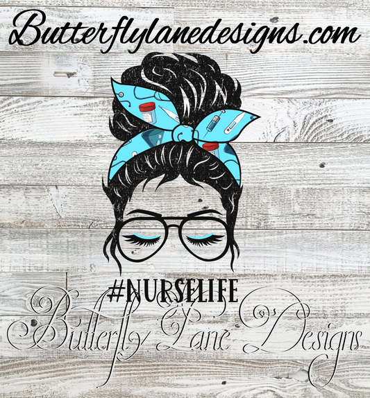 Nurse Life blue eyes - Messy Bun :: Clear Cast Decal