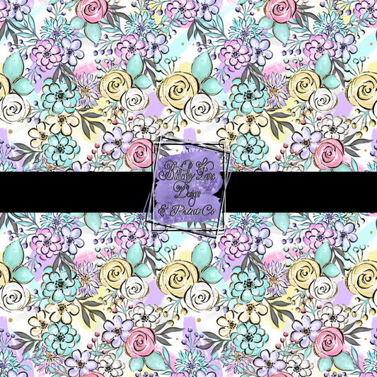 Pastel Florals with gold accents PV 466  Patterned Vinyl