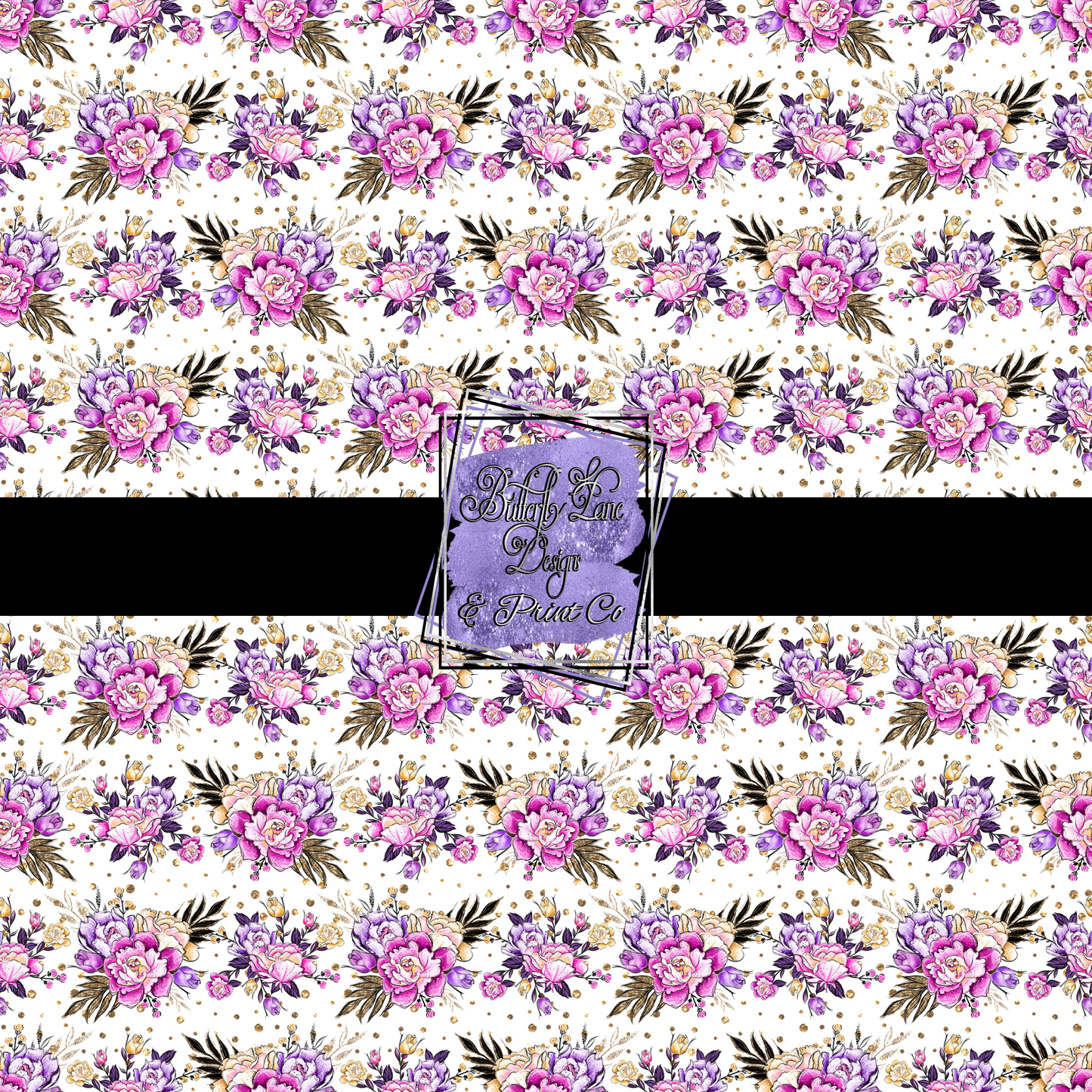 Pink-Purple Spring florals with gold accents PV 556 - Patterned Vinyl